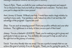 thank you letter from a grateful Lighthouse Treatment Center client